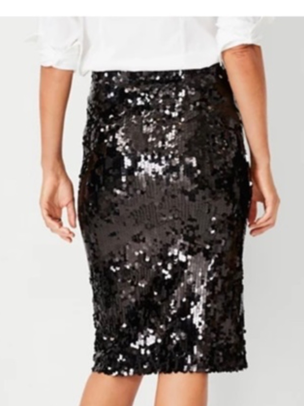 ANN TAYLOR ~ Black Sequin Knee Length PENCIL SKIRT ~ 0P 0
